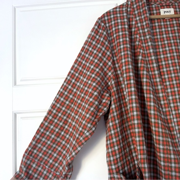 Pact Organic Cotton Robe Large Red Pockets Plaid Long Sleeve Belted Knee Length - Picture 8 of 16